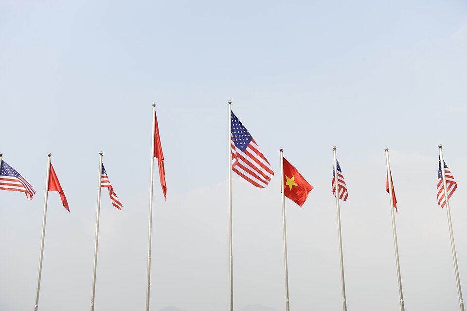 Home american flags and vietnamese flags at the vip terminal